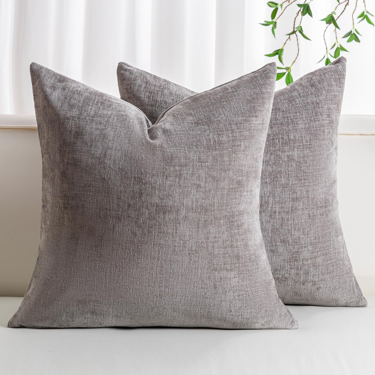 Pack of 2 Chenille Decorative Throw Pillow Covers 18x18 Inch Navy Blue