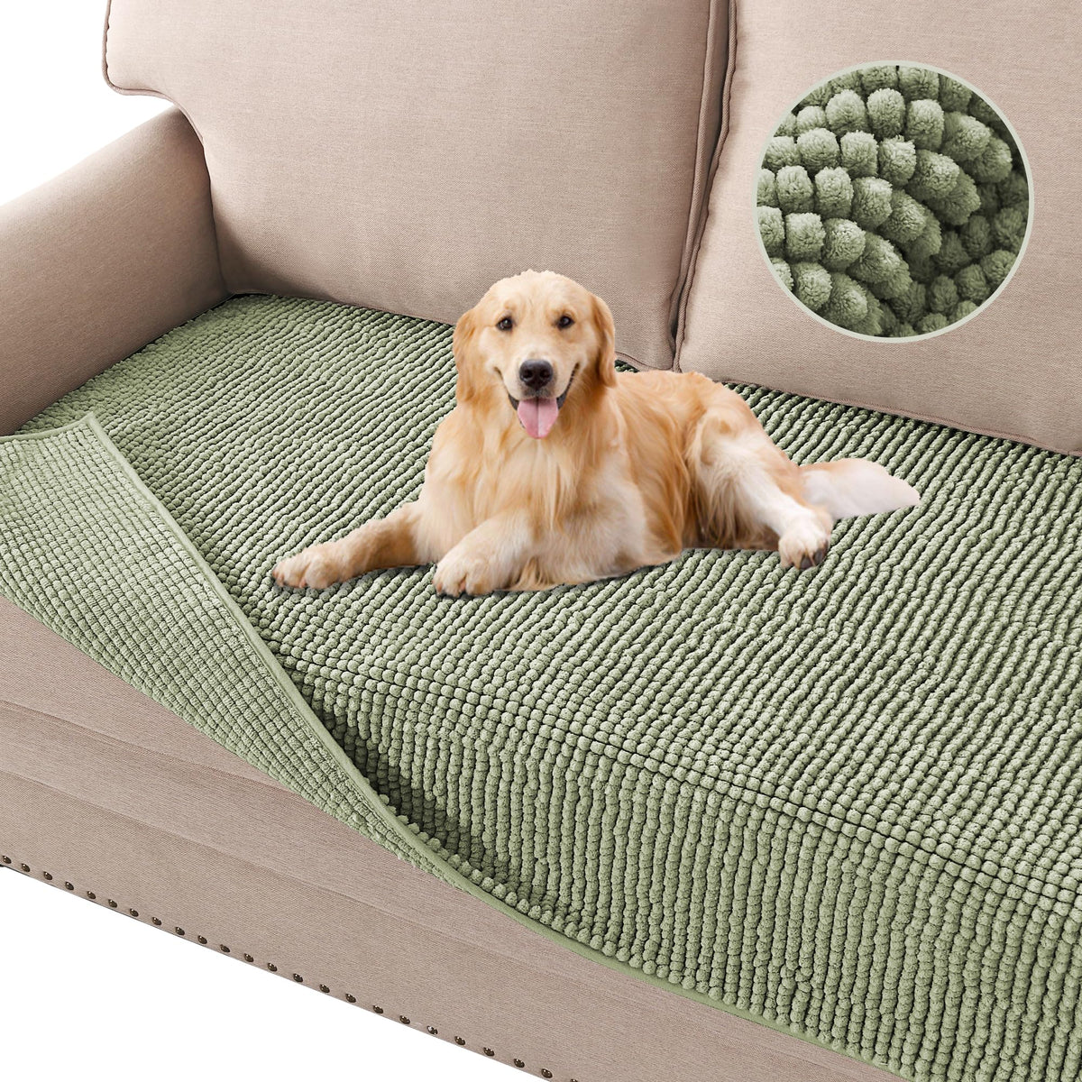 H.VERSAILTEX Plush Chenille Pet Couch Covers for Sofa Thick Soft Sofa Cover for 3 Cushion Couch Anti Slip Couch Cover Furniture Protector for Dog, Pet, Cat (35" x 74", Grey)
