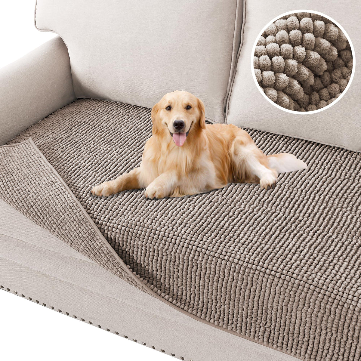 H.VERSAILTEX Plush Chenille Pet Couch Covers for Sofa Thick Soft Sofa Cover for 3 Cushion Couch Anti Slip Couch Cover Furniture Protector for Dog, Pet, Cat (35" x 74", Grey)