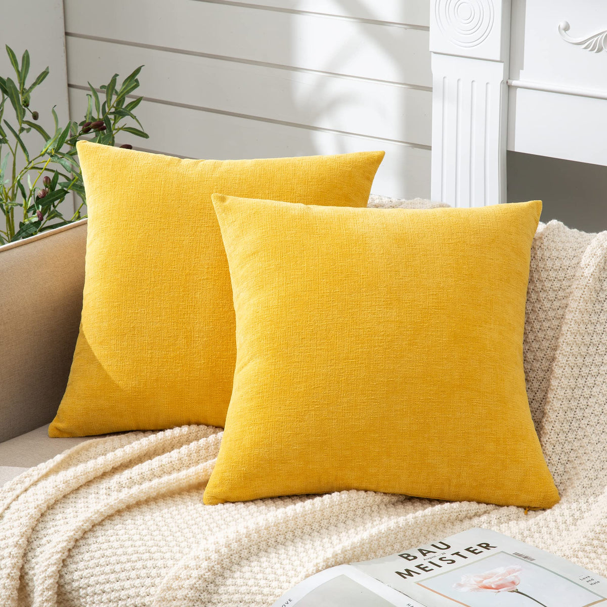 GAWAMAY Lumbar Support Pillow Decorative Rectangle Throw Pillow Covers 12"x20" Inch Set of 2, Soft Chenille Fall Pillowcase for Living Room Bedroom Sofa Couch Cushion Cover Grey 30x50cm (No Insert)