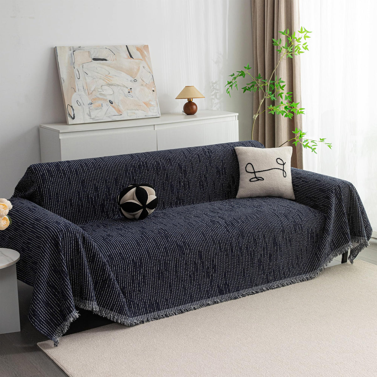 MYSKY HOME Couch Cover for Dogs, Washable Couch Covers, Non Slip Couch Sofa Cover, Couch Cover 2 Cushion Sofa Dogs Furniture Protector with Tassels Chenille Sofa Covers for Pets, 71"x118", Moss Green