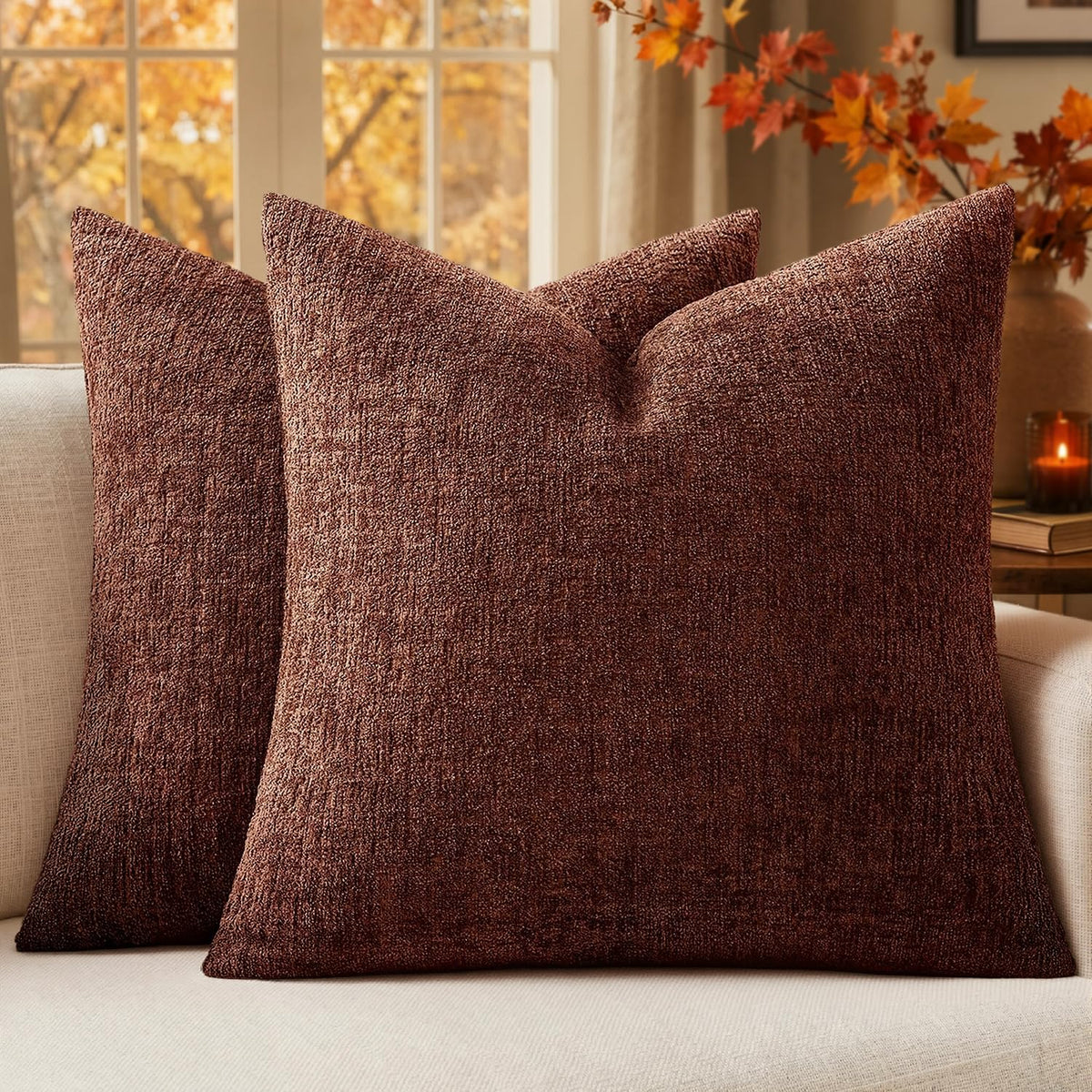 MIULEE Couch Pillow Covers Textured Chenille Home Decor 18x18 Beige