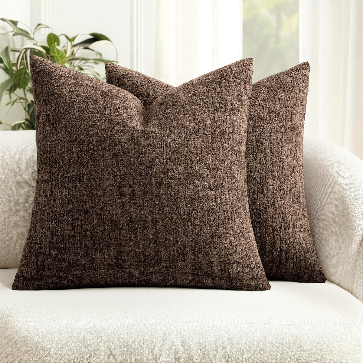 MIULEE Couch Pillow Covers Textured Chenille Home Decor 18x18 Beige