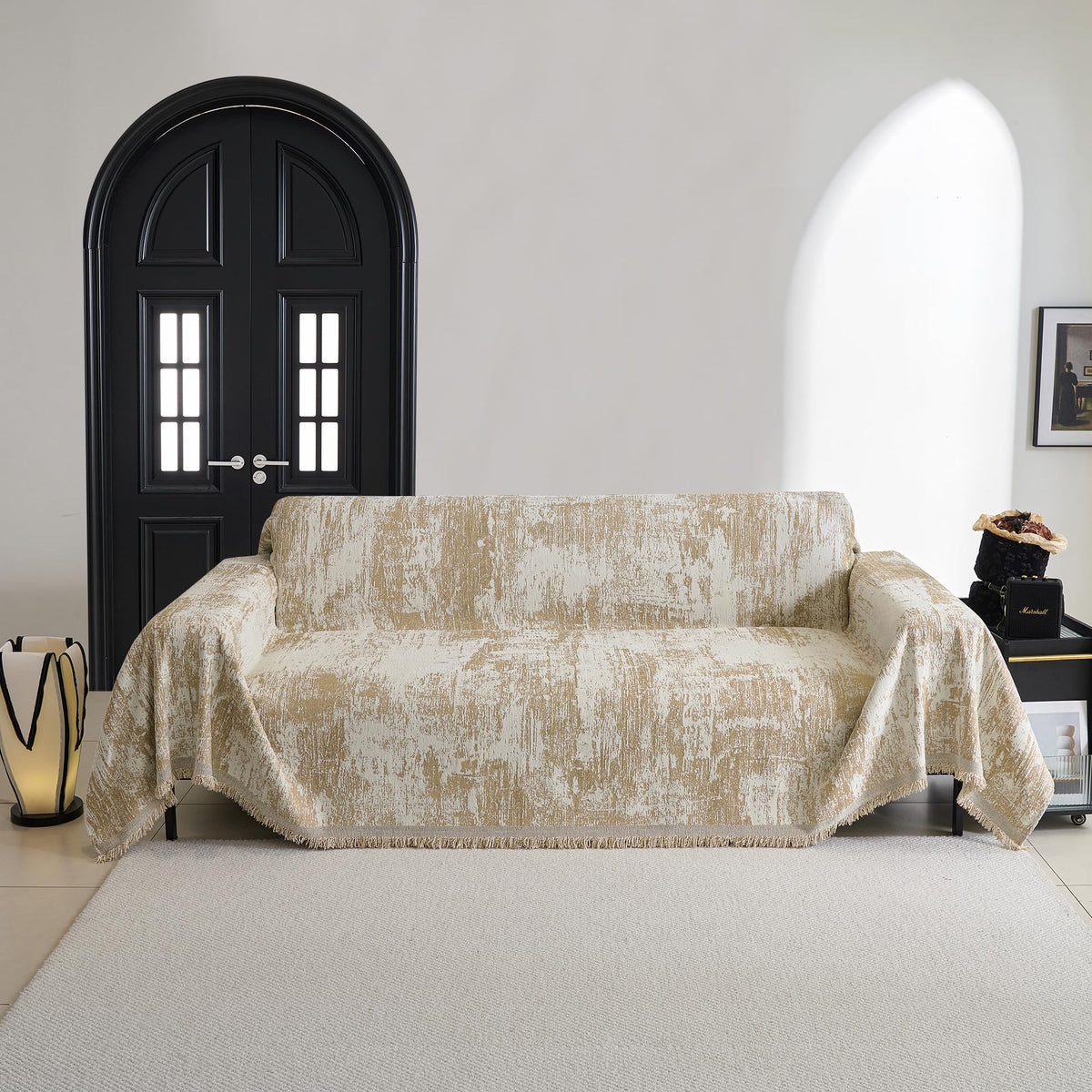 MYSKY HOME Couch Cover for Dogs, Washable Couch Covers, Non Slip Couch Sofa Cover, Couch Cover 2 Cushion Sofa Dogs Furniture Protector with Tassels Chenille Sofa Covers for Pets, 71"x118", Moss Green