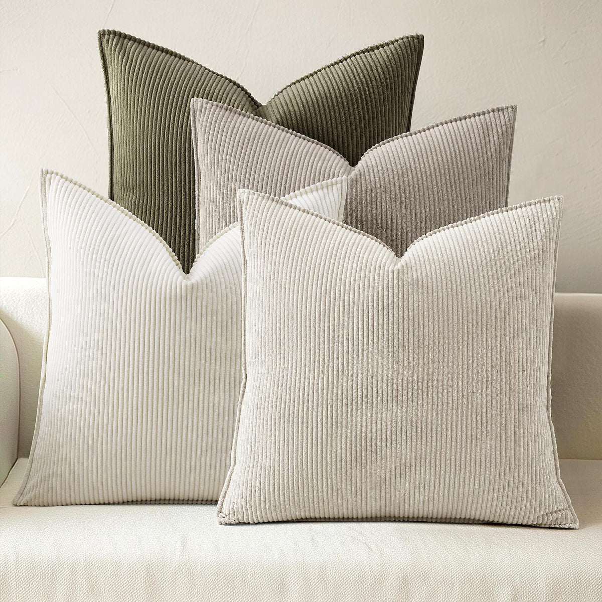 Pack of 4 Throw Pillow Covers Corduroy 18x18 Inch,Maillard Tones