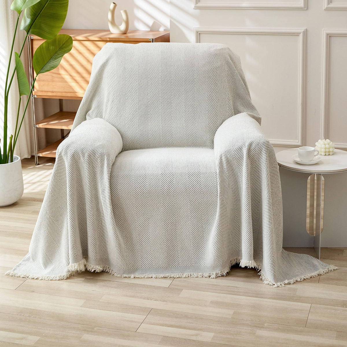 HAOMAIJIA Non Slip couch cover sofa covers for 3 cushion couch Washable sectional couch covers for Dogs pet Furniture Protector Couch Cover Blanket for Living Room (Off white, 91"x150")