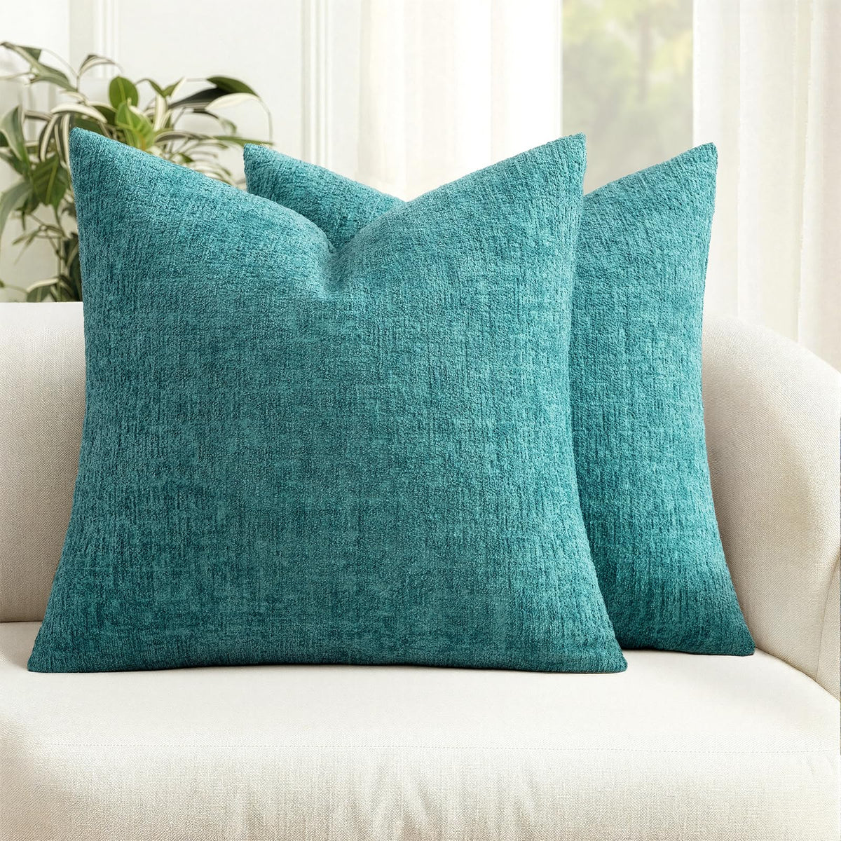 MIULEE Couch Pillow Covers Textured Chenille Home Decor 18x18 Beige