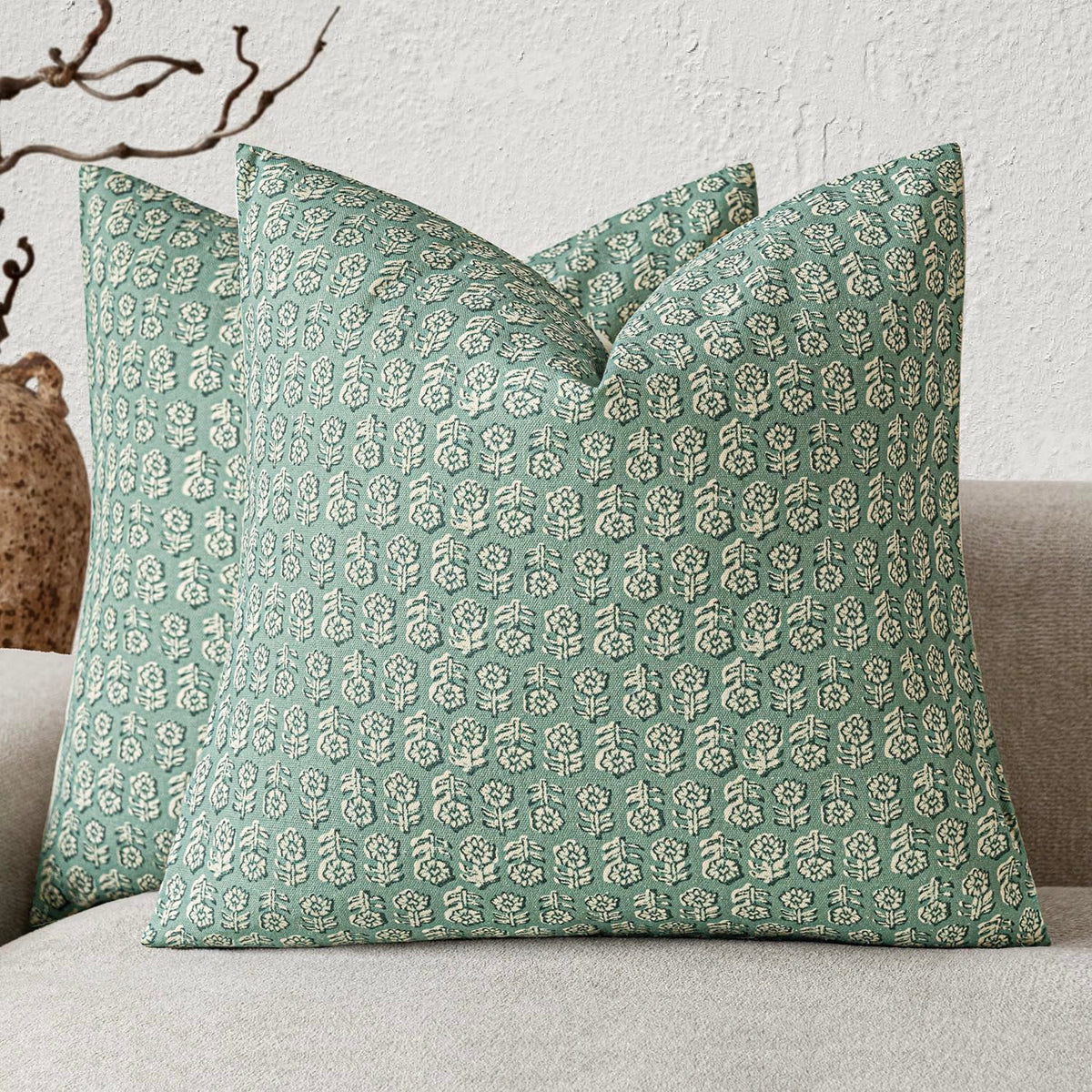 Foindtower Decorative Floral Print Throw Pillow Covers 18×18 Inch,Tan Taupe