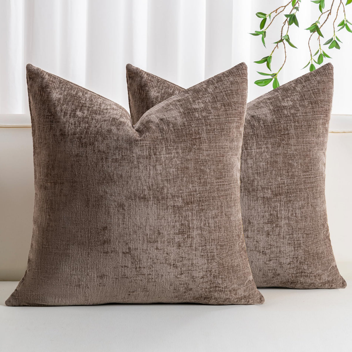 Pack of 2 Chenille Decorative Throw Pillow Covers 18x18 Inch Navy Blue