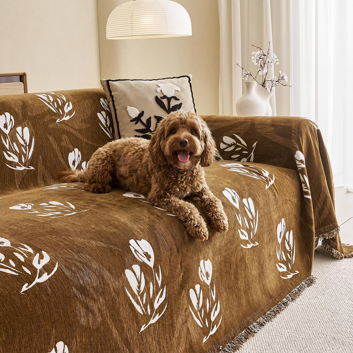 Couch Cover for Dogs Washable Sofa Cover, Sectional Couch Covers, Sofa Covers for 2 Cushion Couch, Non Slip Stripe Sofa Slipcovers Furniture Protector (Beige, 71x102)