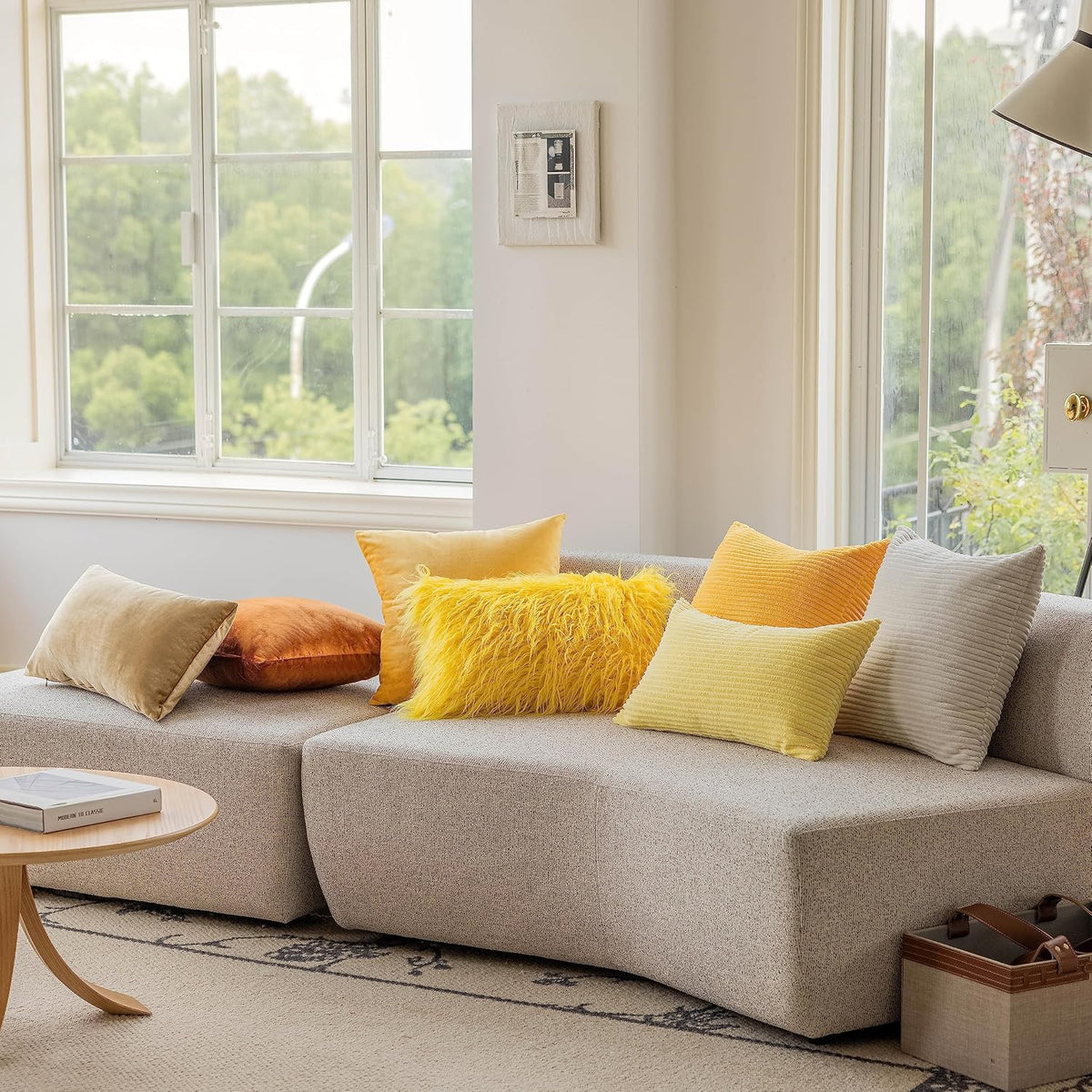 Home Brilliant Mustard Yellow Throw Pillow Cover 18x18 Decorative Plush Corduroy Striped Fall Decor Throw Pillow Cushion Cover for Couch Bed Decor, 18 x 18 (45x45), Sunflower Yellow