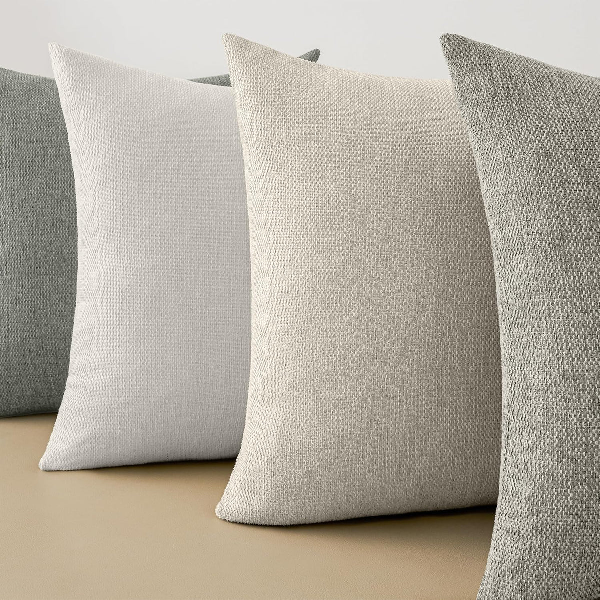 Natural Linen Look Throw Pillow Covers 18x18 Inch Set of 4, Textured Woven Decorative Pillow Covers, Neutral Square Cushion Covers for Couch Sofa Living Room Bedroom, Ivory Cream