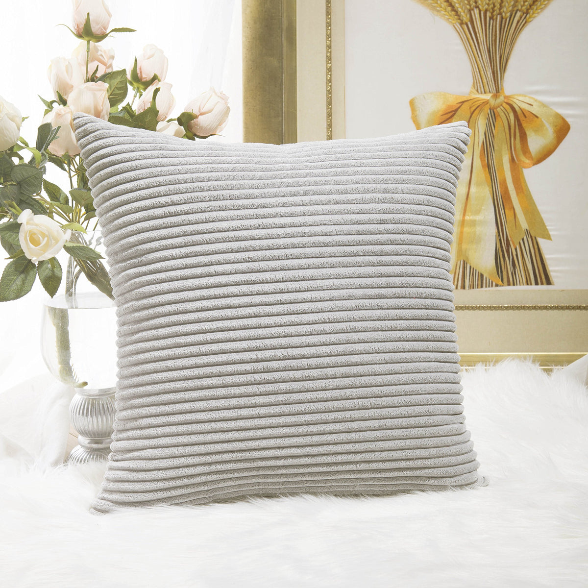 Home Brilliant Mustard Yellow Throw Pillow Cover 18x18 Decorative Plush Corduroy Striped Fall Decor Throw Pillow Cushion Cover for Couch Bed Decor, 18 x 18 (45x45), Sunflower Yellow