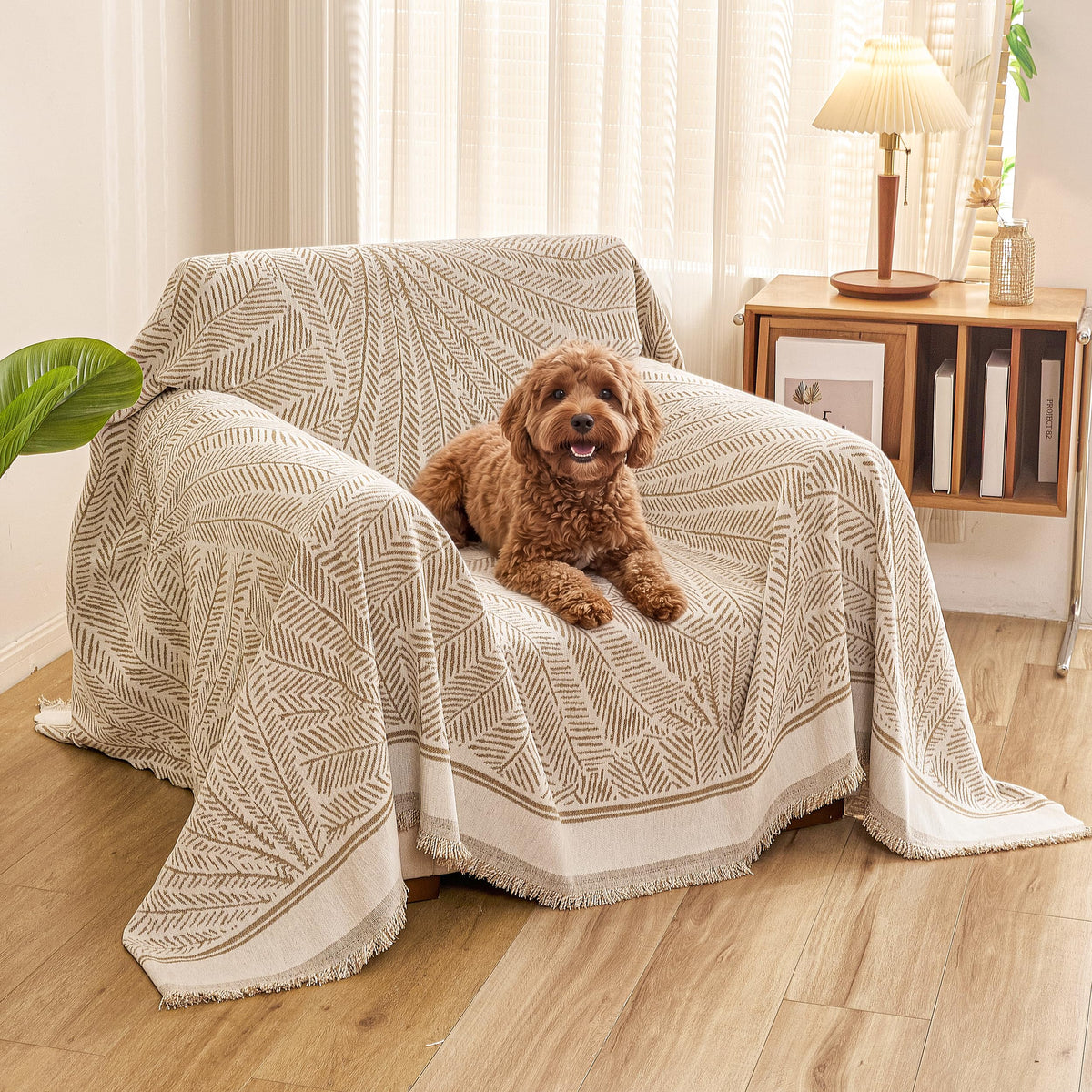 Couch Cover for Dogs Washable Sofa Cover, Sectional Couch Covers, Sofa Covers for 2 Cushion Couch, Non Slip Stripe Sofa Slipcovers Furniture Protector (Beige, 71x102)