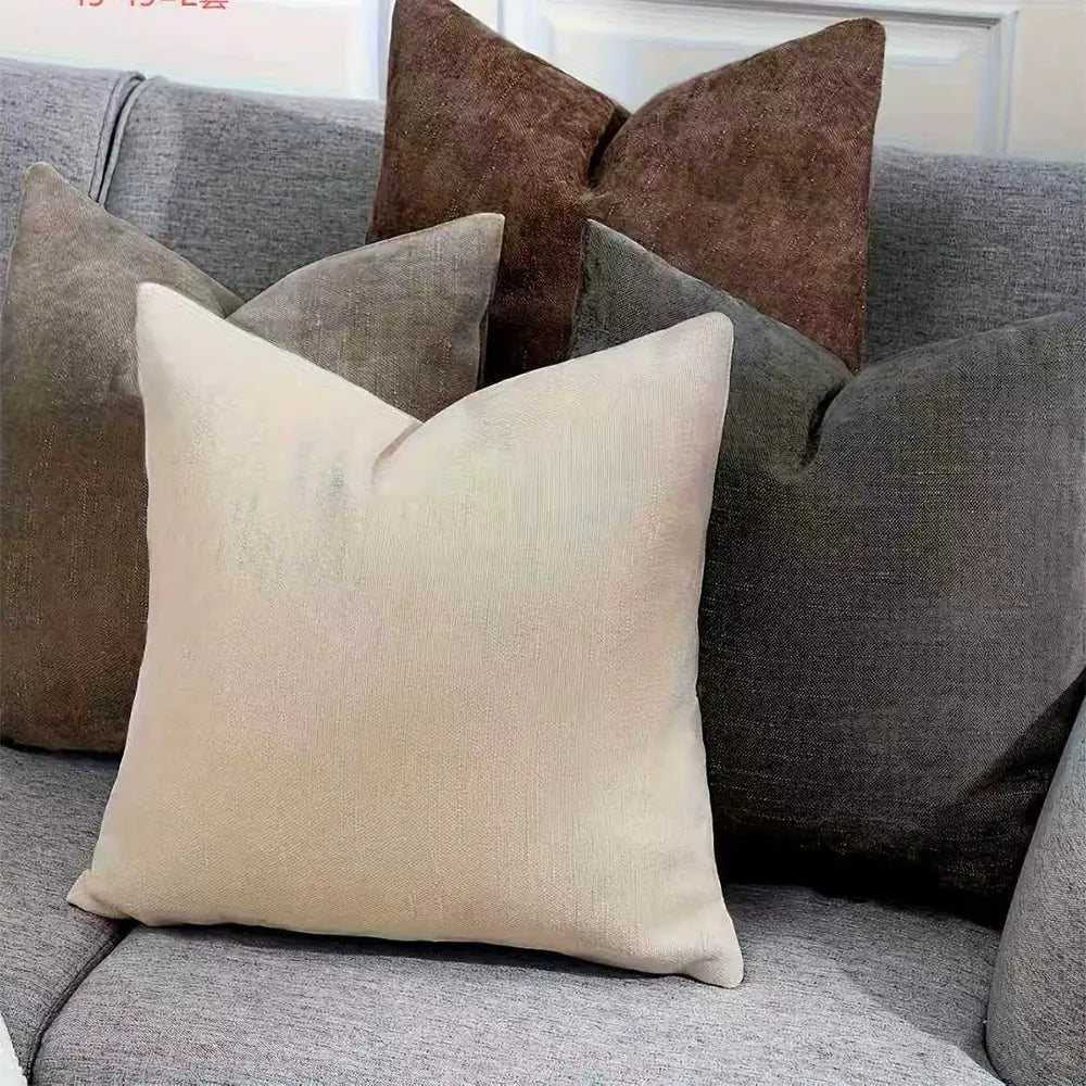 4Pcs Throw Pillow Covers 18x18 Inch / 20x20 Inch Chenille Textured Neutral Brown Soft Pillow Covers Solid Decorative Farmhouse Cushion Covers Home Boho Western Decor for Couch Sofa Bed Living Room Bedroom Decor