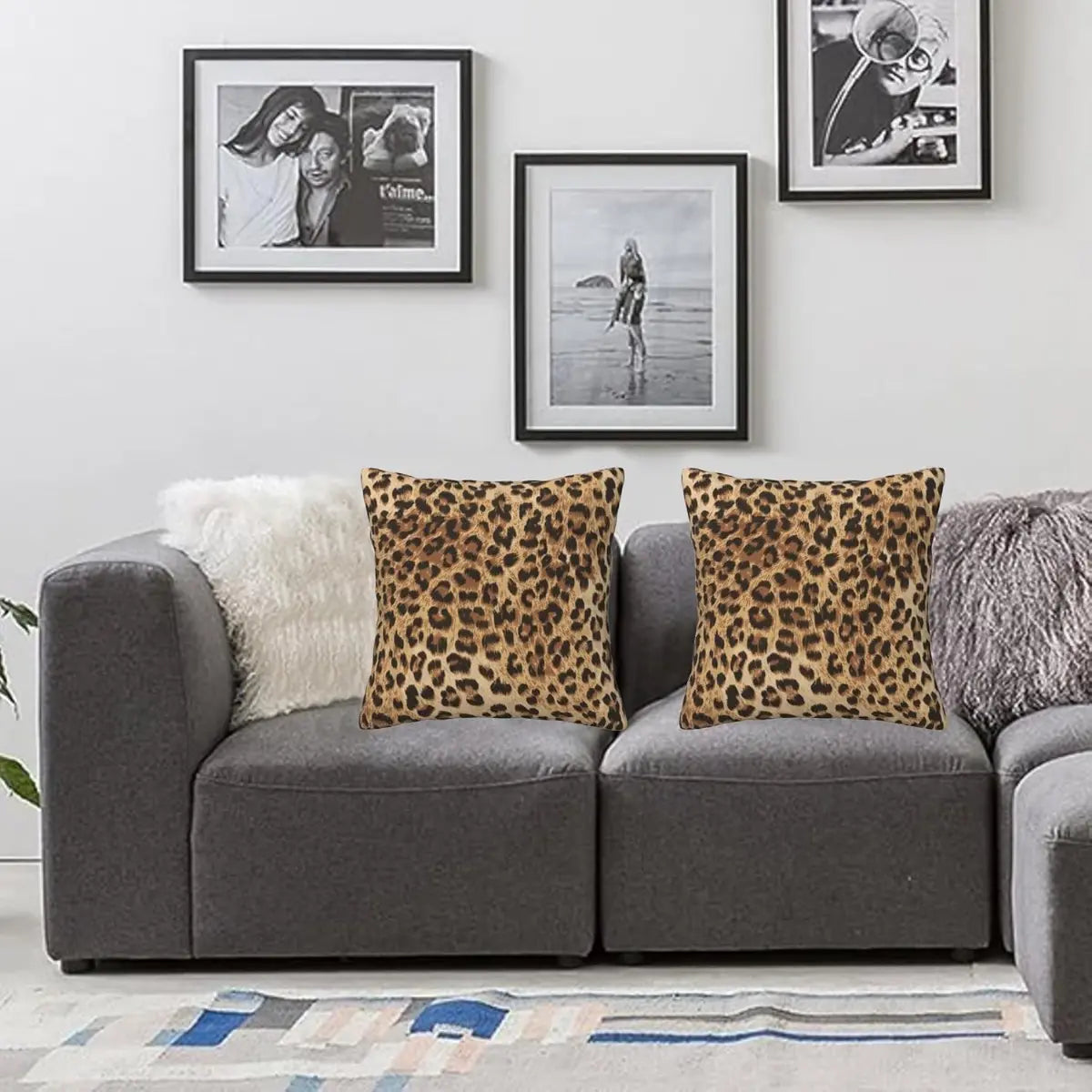 Plush Animal Cushion Covers (2-Pack, 18in x 18in) - Bold Leopard Look, Machine Washable, Wash-Safe Print, Hidden Zipper for Seamless Zip Look, Boho Safari Couch Living Room Decor