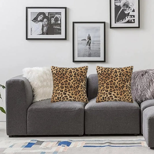 Plush Animal Cushion Covers (2-Pack, 18in x 18in) - Bold Leopard Look, Machine Washable, Wash-Safe Print, Hidden Zipper for Seamless Zip Look, Boho Safari Couch Living Room Decor