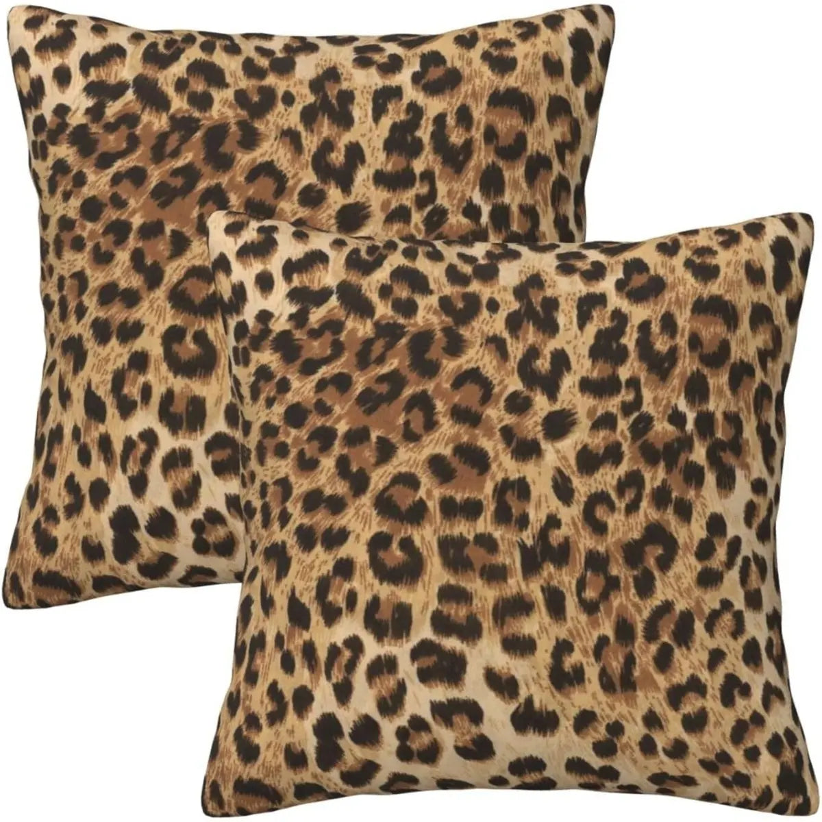 Plush Animal Cushion Covers (2-Pack, 18in x 18in) - Bold Leopard Look, Machine Washable, Wash-Safe Print, Hidden Zipper for Seamless Zip Look, Boho Safari Couch Living Room Decor