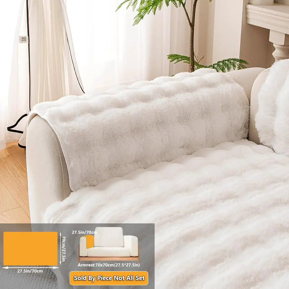 1pc Autumn Winter Faux Rabbit Fur Long Hair Sofa Cushion, Modern Luxury Thick Plush Sofa Cover for 4 Seat Couch, Pet Friendly Home Decor