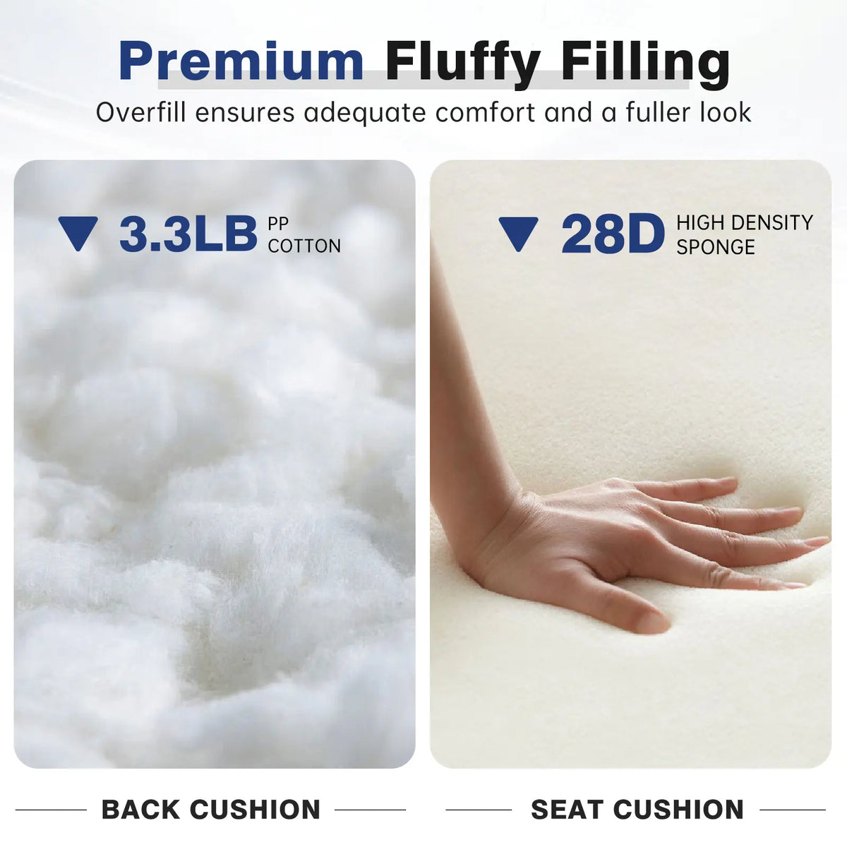 Belord Luxury 6" Thick Cushion Set - 22x24in 28D Sponge Filling, Fade-Resistant, Water-Resistant, Spill-Proof, Removable for Outdoor Chairs, Swing Lounge Cushions, Patio Set Furniture