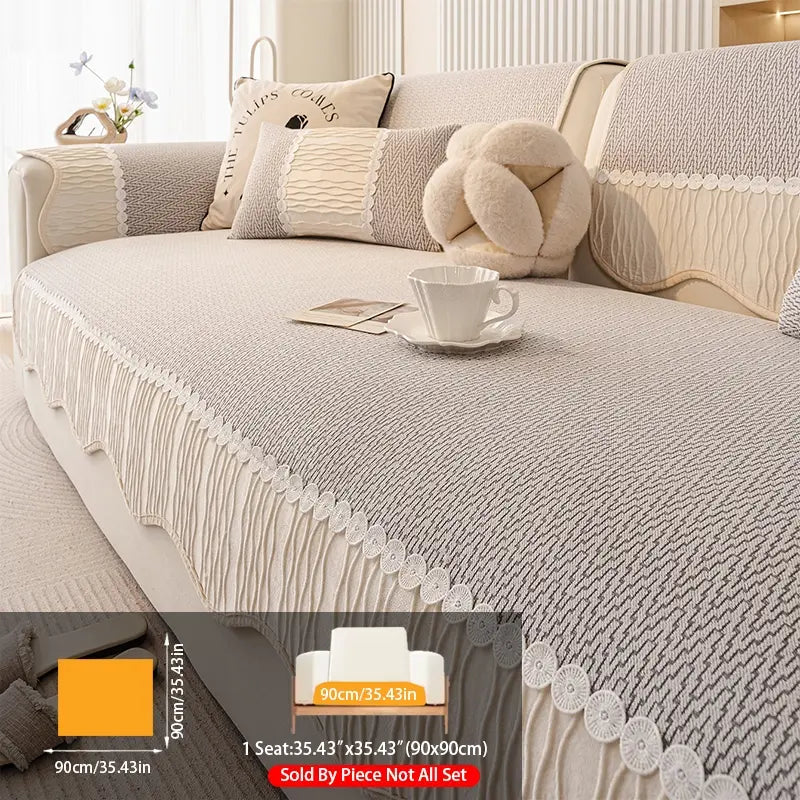 French Cream Snow Nourish Sofa Cushion, Non-Slip Cat Scratch Resistant, All-Season Use, Reusable Sofa Cover Seat Pad
