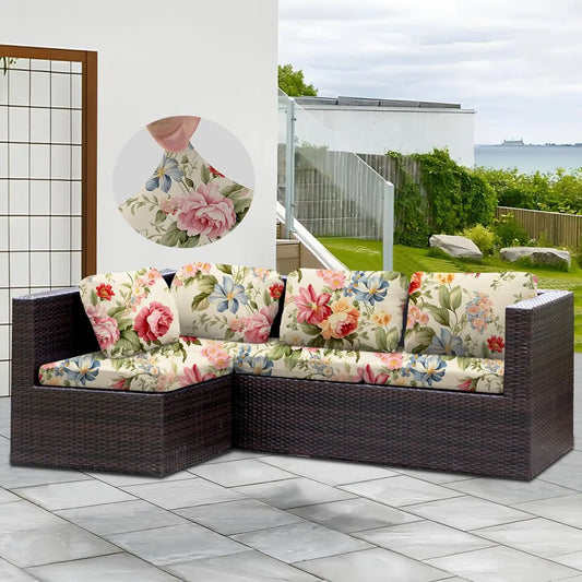 Floral Pattern Stretch Sofa Cover, 1 Count Durable Elastic Sofa Slipcover, Furniture Protector for Home Living Room, Sofa Protector for Outdoor Patio Furniture, Sofa Couch Covers, Stretchable Sofa Cover