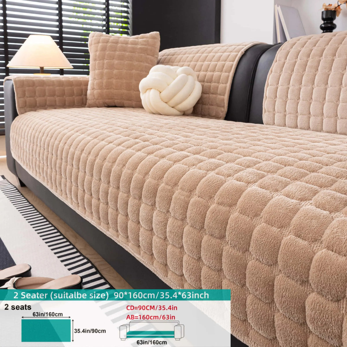 Solid colour Thick Plush Sofa couch cover, 1 PC Quilted Non Slip Washable Couch Cushion Cover Pad, Pet-Friendly Soft Velvet Sofa Protector, for Armchair, Loveseat, Sectional & Multi-Seater Sofas, Modern Cozy Living Room Decor, Sofa Slipcover.