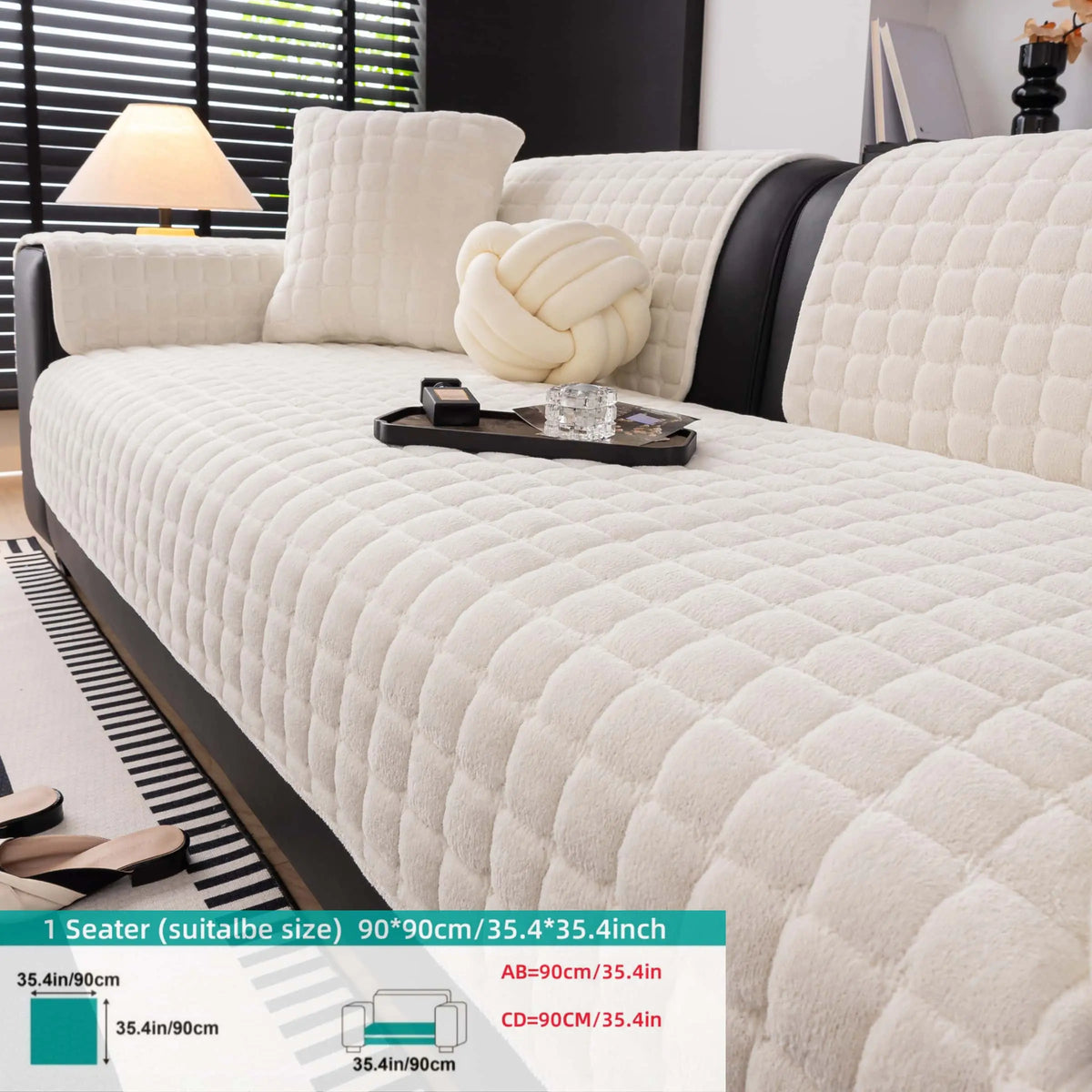 Solid colour Thick Plush Sofa couch cover, 1 PC Quilted Non Slip Washable Couch Cushion Cover Pad, Pet-Friendly Soft Velvet Sofa Protector, for Armchair, Loveseat, Sectional & Multi-Seater Sofas, Modern Cozy Living Room Decor, Sofa Slipcover.