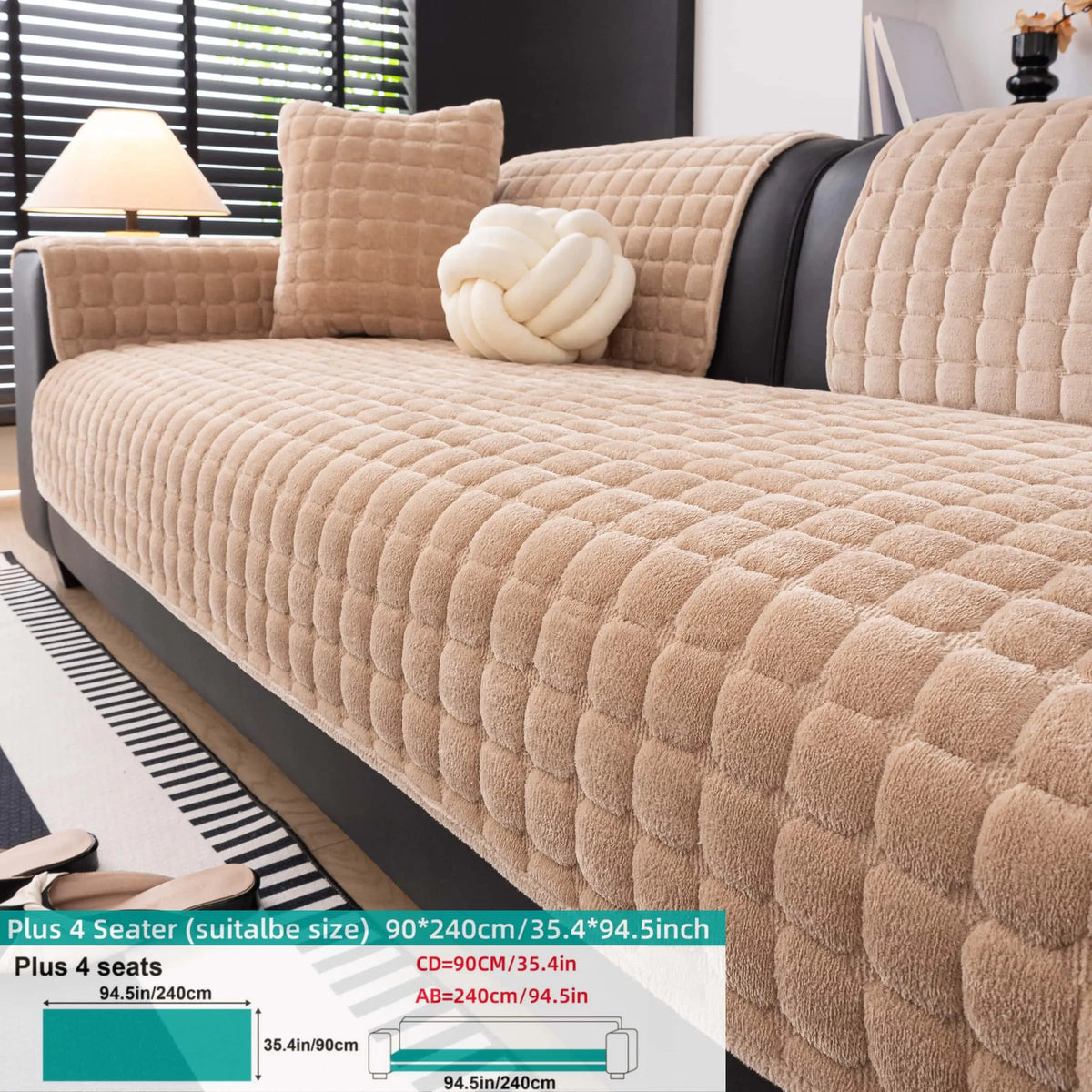 Solid colour Thick Plush Sofa couch cover, 1 PC Quilted Non Slip Washable Couch Cushion Cover Pad, Pet-Friendly Soft Velvet Sofa Protector, for Armchair, Loveseat, Sectional & Multi-Seater Sofas, Modern Cozy Living Room Decor, Sofa Slipcover.