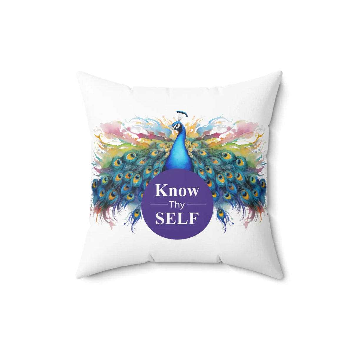 Know Thyself Peacock Square Pillow - Inspirational Home Decor
