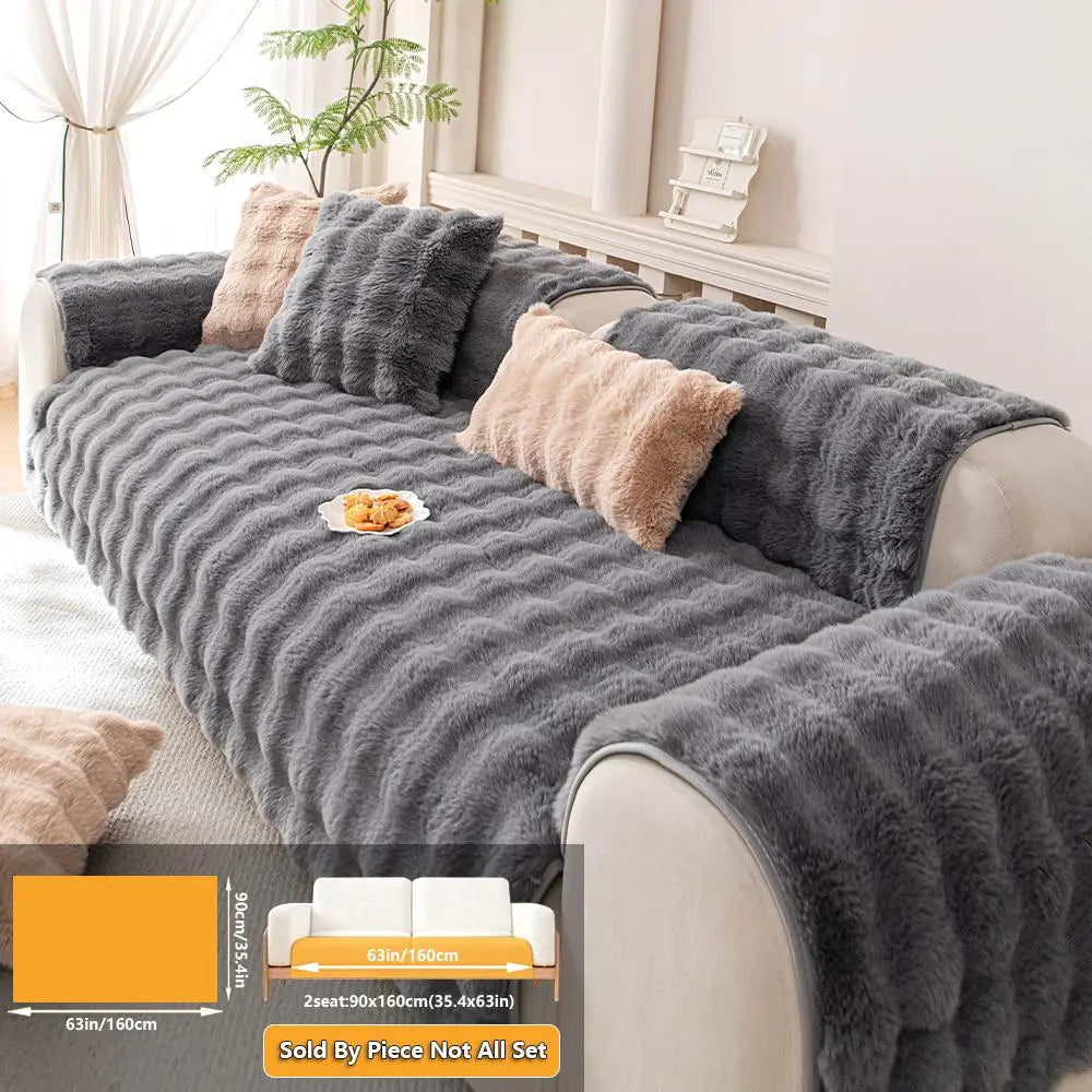 1pc Autumn Winter Faux Rabbit Fur Long Hair Sofa Cushion, Modern Luxury Thick Plush Sofa Cover for 4 Seat Couch, Pet Friendly Home Decor