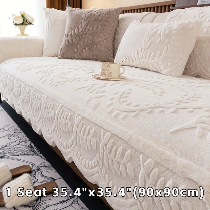 1pc of Artificial Rabbit Fur Soft And Comfortable Cushion Kit- Elegant Beige Flower And Leaf Pattern, Paired with a Pillow to Place on Top, Non Slip, Machine Washable Protective Cover, Suitable for Sofas of 1 to 4 People