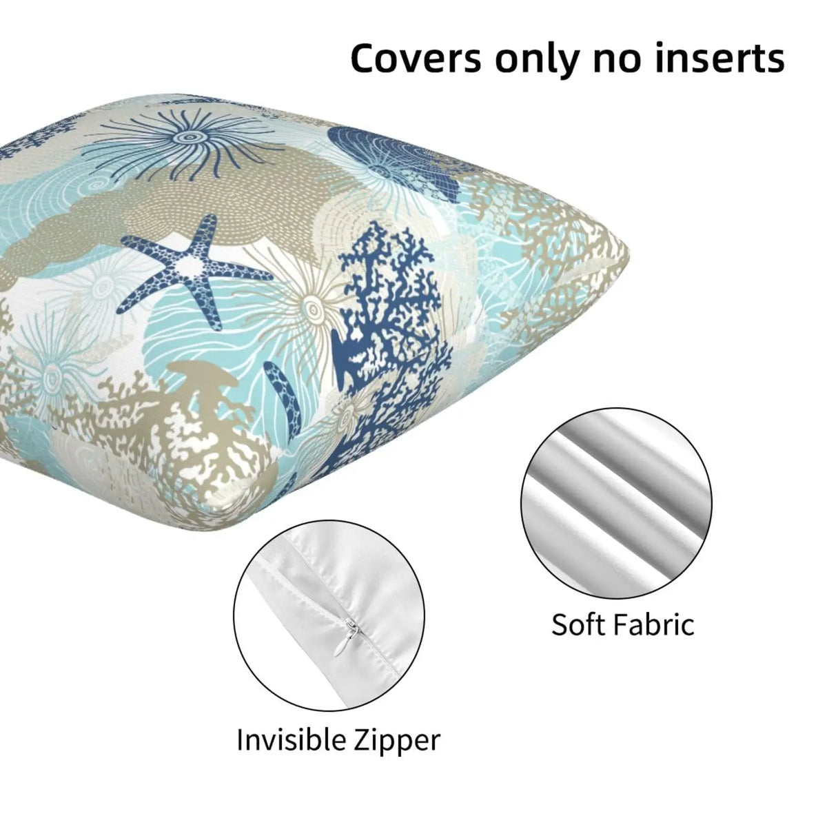 Polyester Blend Ocean Beach Seashell Starfish Themed Throw Pillow Covers (18in x 18in) - Set of 2, Elegant, Lightweight, Durable, Double-Sided Full Print, Hidden Zipper, Machine Washable, Easy Insert, Soft Cushion Covers for Sofa, Room Decor, Machine Wash