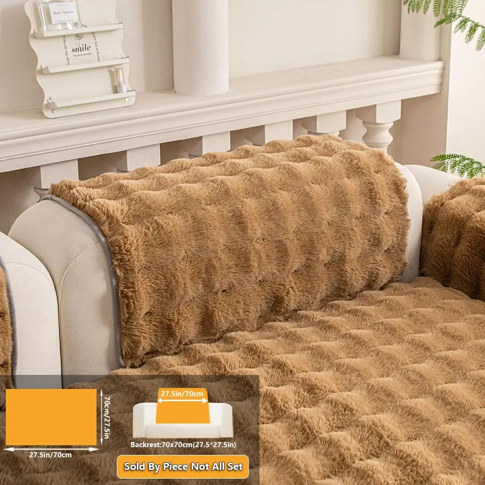 1pc Autumn Winter Faux Rabbit Fur Long Hair Sofa Cushion, Modern Luxury Thick Plush Sofa Cover for 4 Seat Couch, Pet Friendly Home Decor